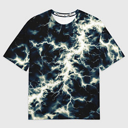 Женская футболка оверсайз Чёрно-синий разряд абстракция