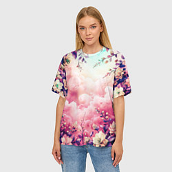 Футболка оверсайз женская Фантастический цветочный розовый с облаками, цвет: 3D-принт — фото 2