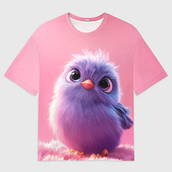 Женская футболка оверсайз Милая фиолетовая птичка