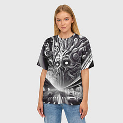 Футболка оверсайз женская Art skull in metropolis - ai art fantasy, цвет: 3D-принт — фото 2