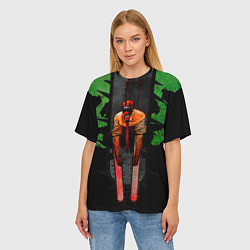 Футболка оверсайз женская Дэндзи с черепами Человек бензопила, цвет: 3D-принт — фото 2