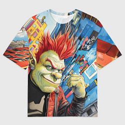 Футболка оверсайз женская Панк Шрек на фоне домов, цвет: 3D-принт
