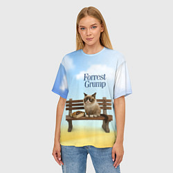 Футболка оверсайз женская Пародия Форрест Гамп - кот на скамейке, цвет: 3D-принт — фото 2