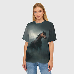 Футболка оверсайз женская Конь в тумане, цвет: 3D-принт — фото 2
