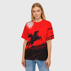 Футболка оверсайз женская Всадник на коне - красный фон, цвет: 3D-принт — фото 2