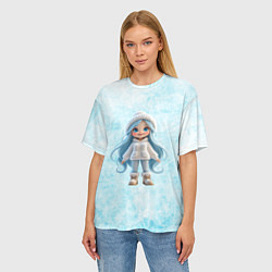 Футболка оверсайз женская Девочка-зима, цвет: 3D-принт — фото 2