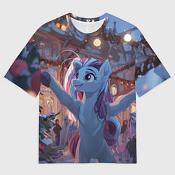 Футболка оверсайз женская Лошадка наслаждается новым годом, цвет: 3D-принт