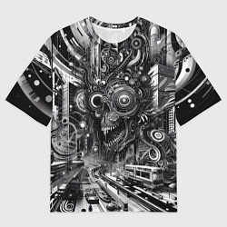 Футболка оверсайз женская Cyber urban skull - ai art fantasy, цвет: 3D-принт