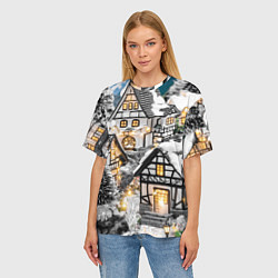 Футболка оверсайз женская Объемные новогодние дома, цвет: 3D-принт — фото 2