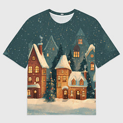Женская футболка оверсайз Сказочный Новогодний городок