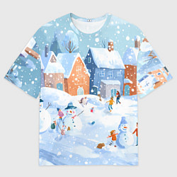 Футболка оверсайз женская Предновогодний день во дворе, цвет: 3D-принт