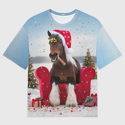 Женская футболка оверсайз Новогодний конь