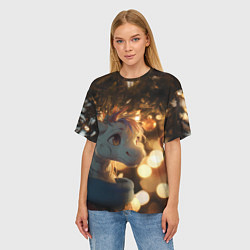 Футболка оверсайз женская Лошадка под новогодней елкой, цвет: 3D-принт — фото 2