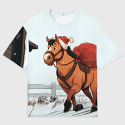 Футболка оверсайз женская Лошадка везет новогодние подарки, цвет: 3D-принт