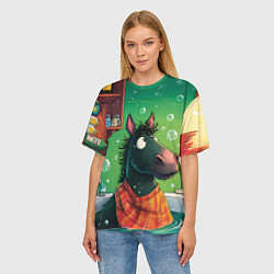 Футболка оверсайз женская Лошадь моется в ванной, цвет: 3D-принт — фото 2