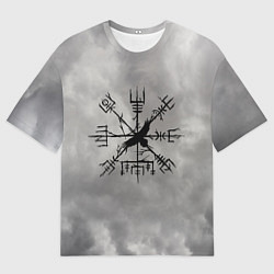 Футболка оверсайз женская Мистический ворон в руническом компасе вегвизир, цвет: 3D-принт
