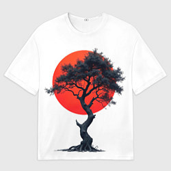 Женская футболка оверсайз Японское дерево и солнце