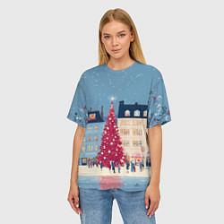 Футболка оверсайз женская Новогоднее гуляние у красной елки, цвет: 3D-принт — фото 2