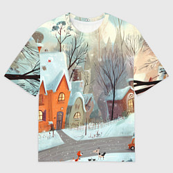 Футболка оверсайз женская Милый новогодний дворик, цвет: 3D-принт
