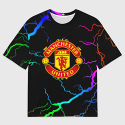 Женская футболка оверсайз Манчестер Юнайтед неоновые молнии