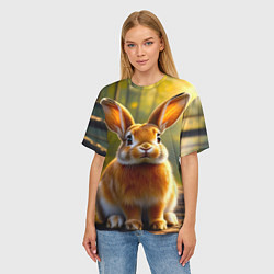 Футболка оверсайз женская Зайчик в лесу, цвет: 3D-принт — фото 2