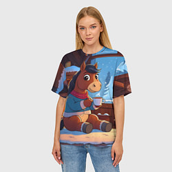 Футболка оверсайз женская Лошадка у камина, цвет: 3D-принт — фото 2