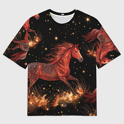 Женская футболка оверсайз Огненные лошади - паттерн