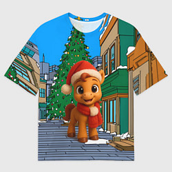 Женская футболка оверсайз Новогодняя лошадка и елка