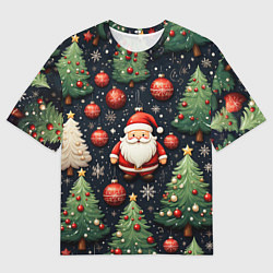 Футболка оверсайз женская Новый год паттерн Дед мороз, цвет: 3D-принт