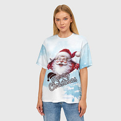 Футболка оверсайз женская Санта в зимнем лесу, цвет: 3D-принт — фото 2