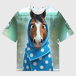Футболка оверсайз женская Конь в полотенце, цвет: 3D-принт