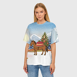 Футболка оверсайз женская Лошадь с салатом Под шубой, цвет: 3D-принт — фото 2