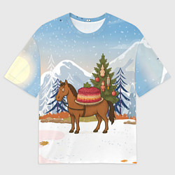 Футболка оверсайз женская Лошадь с салатом Под шубой, цвет: 3D-принт