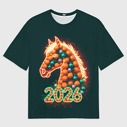 Футболка оверсайз женская Праздничная лошадь 2026, цвет: 3D-принт