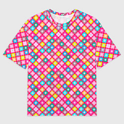 Женская футболка оверсайз Разноцветный цветочный узор ретро