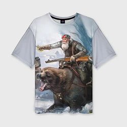 Женская футболка оверсайз Русский воин на медведе