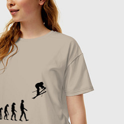 Футболка оверсайз женская Эволюция лыжник, цвет: миндальный — фото 2