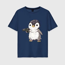 Женская футболка оверсайз Пингвин с пистолетом