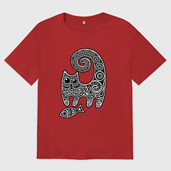 Футболка оверсайз женская Кот3, цвет: красный