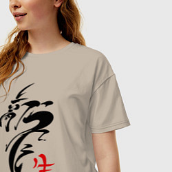Футболка оверсайз женская Иероглиф дракон, цвет: миндальный — фото 2