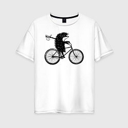 Женская футболка оверсайз Ежик на велосипеде