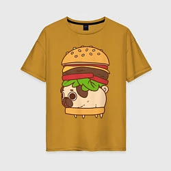 Женская футболка оверсайз Мопс-бургер