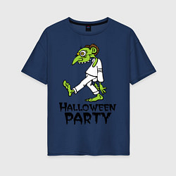 Футболка оверсайз женская Halloween party-зомби, цвет: тёмно-синий
