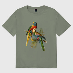 Футболка оверсайз женская Тропические попугаи, цвет: авокадо