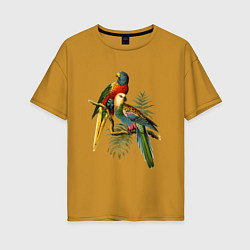 Футболка оверсайз женская Тропические попугаи, цвет: горчичный