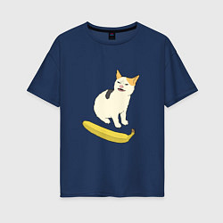 Женская футболка оверсайз Cat no banana meme