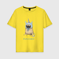 Женская футболка оверсайз Pugicorn