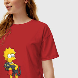 Футболка оверсайз женская Лиза Симпсон и кот, цвет: красный — фото 2