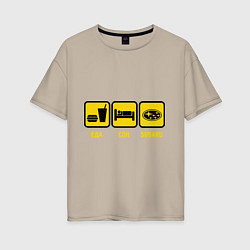 Женская футболка оверсайз Еда, сон и Subaru