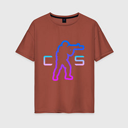 Футболка оверсайз женская CS - логотип с бойцом, цвет: кирпичный